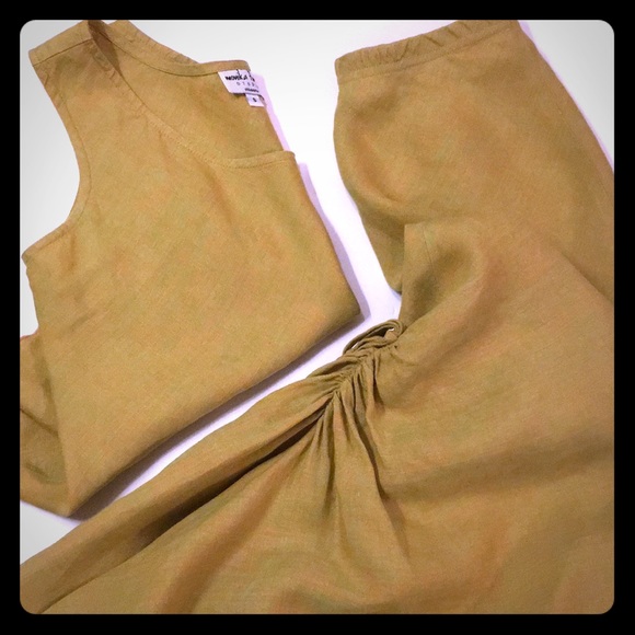 Linen Set Yellow Crop Top Maxi Skirt S Quirk - Picture 1 of 6